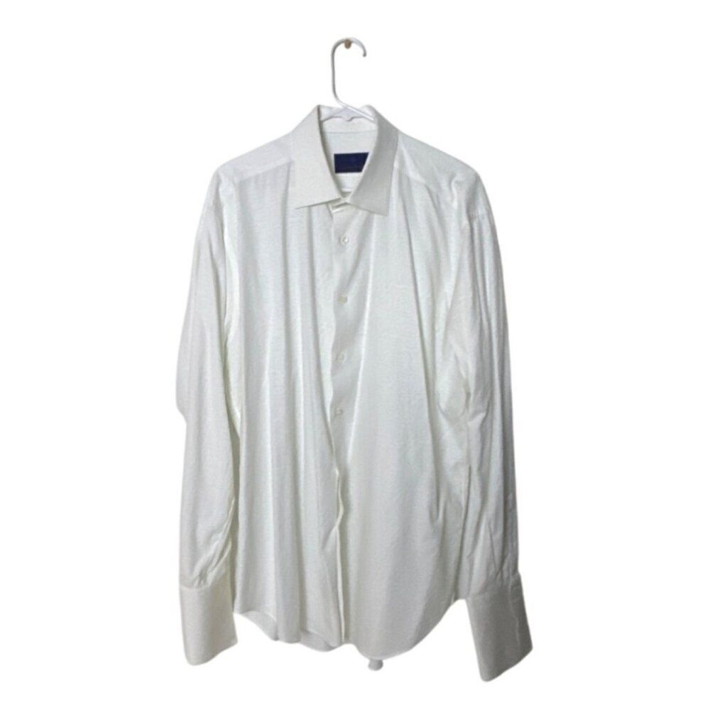 David Donahue Mens White Paisley Dress Shirt 100% Cotton Size 17